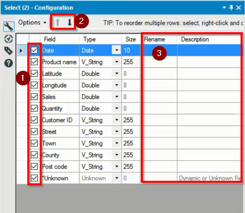 Alteryx Select tool configuration